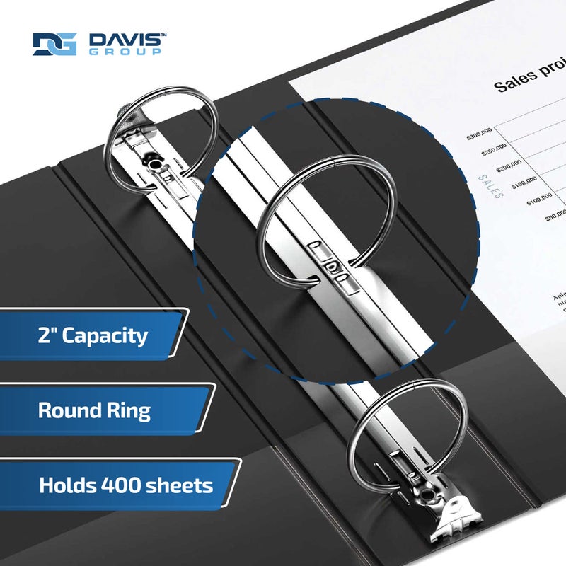 Davis Group Easyview Premium 3-Ring Binders with Clear-View Covers and Round Rings, Binders for School or Office, 2 Inch, Pack of 6, Black - Image 2